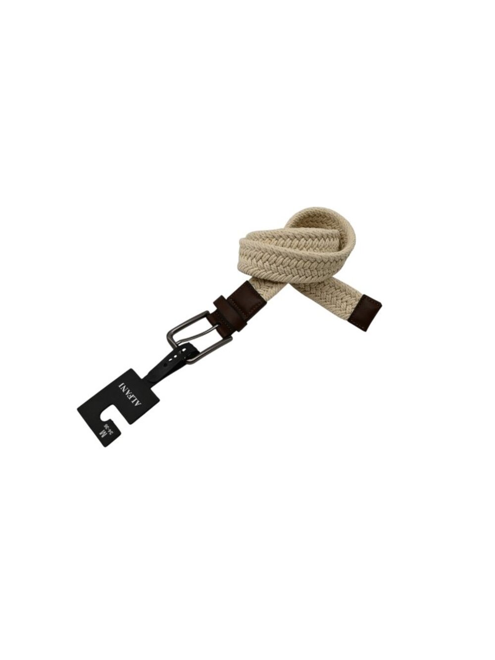 NWT Alfani Woven Braided Stretch Belt Sz M 34-36 Natural Beige Brown Trim Casual